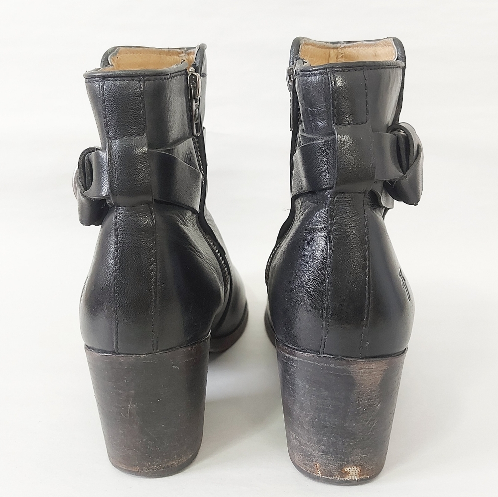 Frye Women Melissa Knotted Short Boots Size 8.5 Black Leather Edge Buckle Strap - Picture 10 of 16
